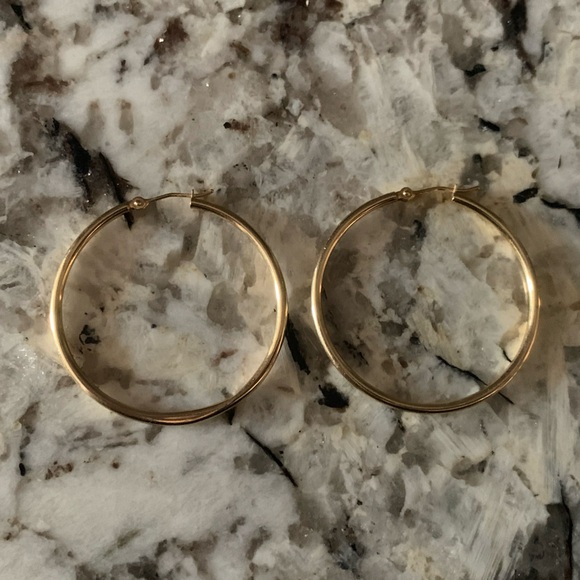 14K GOLD Jewelry - 14K Indonesian Gold Large Hoop Earrings, Stamped